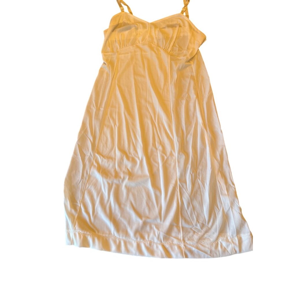 Sliperfection Full Slip White Vintage V-Neck Scalloped Trim Adjustable Straps 34